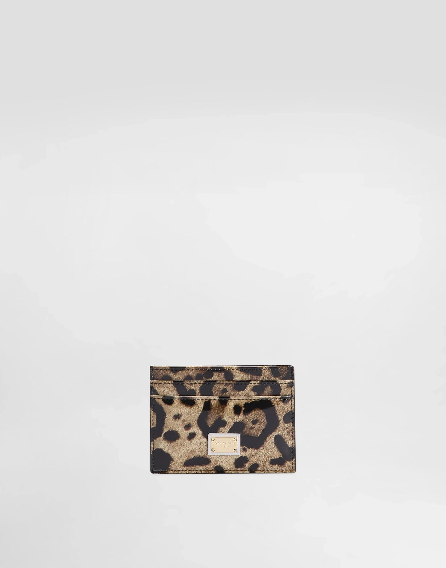 DG Polished calfskin card holder with leopard print