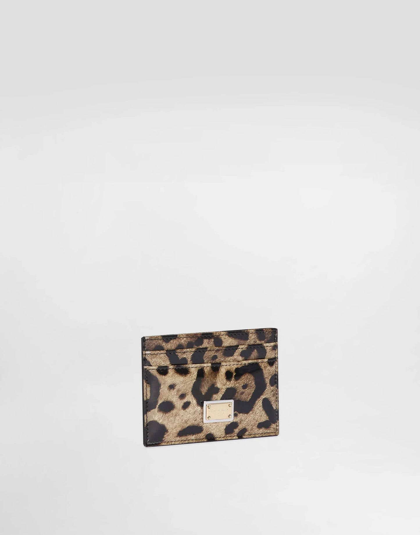 DG Polished calfskin card holder with leopard print