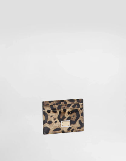 DG Polished calfskin card holder with leopard print