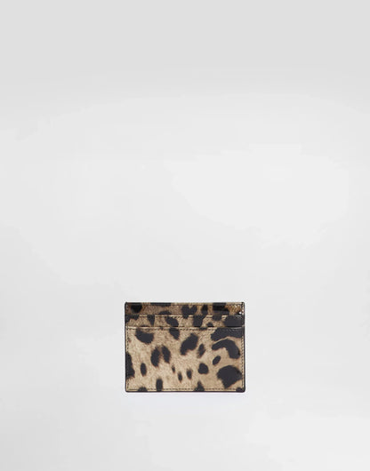 DG Polished calfskin card holder with leopard print