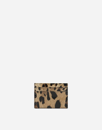DG Polished calfskin card holder with leopard print