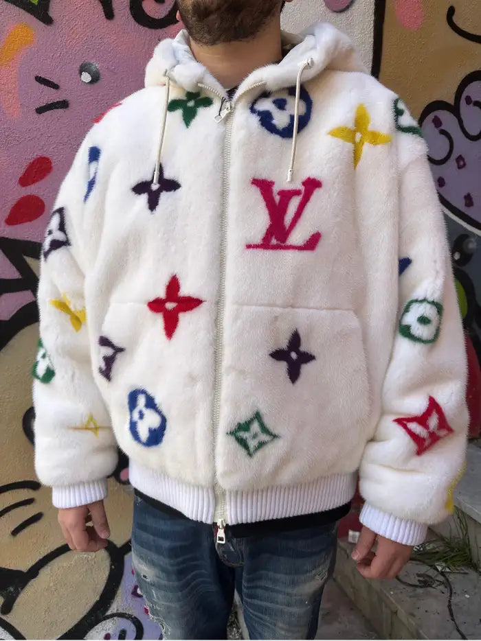 LV Mink Fur Coat x Virgil Abloh White And Multicolor Fur